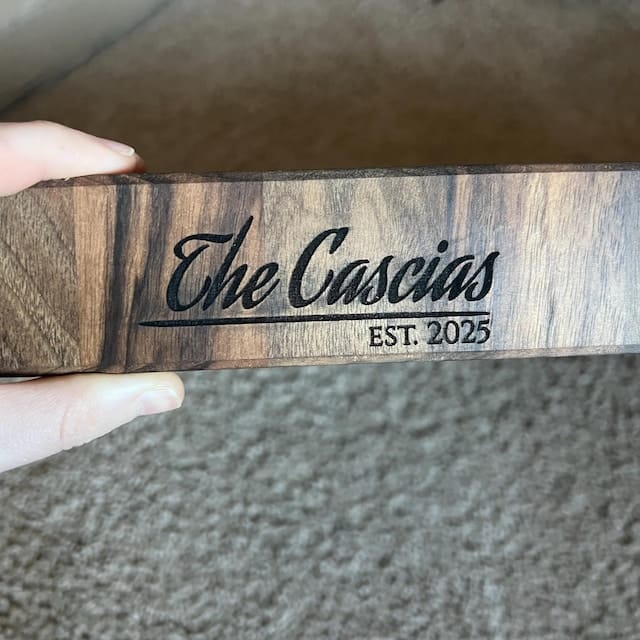 Customer photo review of Personalized Double-sided Walnut  End Grain Cutting Board