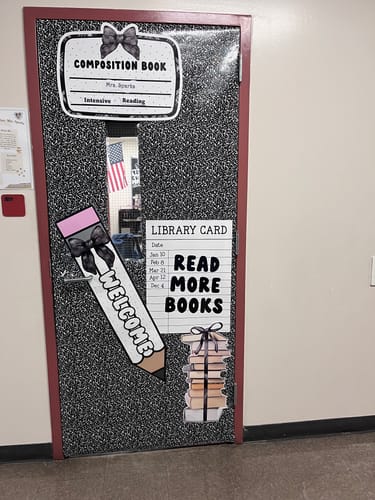 Customer photo review of Printable Black and White Classroom Door Decorations | Books and Bows