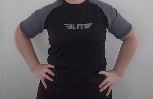 Customer photo review of Standard Black Short Sleeve No-Gi Womens BJJ Rash Guard