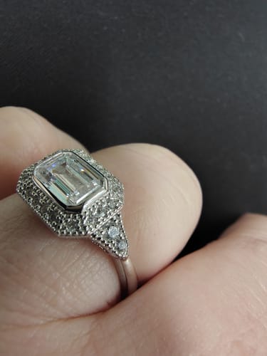 Customer photo review of Halo East-West Art Deco Milgrain CZ Ring in Sterling Silver