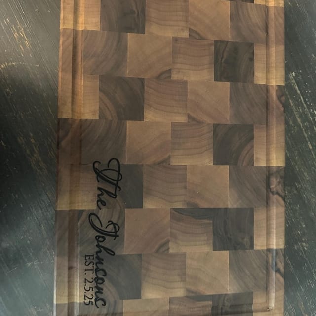 Customer photo review of Personalized Double-sided Walnut  End Grain Cutting Board