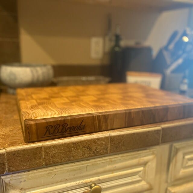 Customer photo review of Personalized Double-sided Walnut and Cherry End Grain Cutting Board