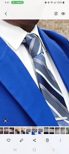 Customer photo review of Ties2you Formal Work Tie Grey Yellow Striped Tie Pocket Square Cufflinks Set