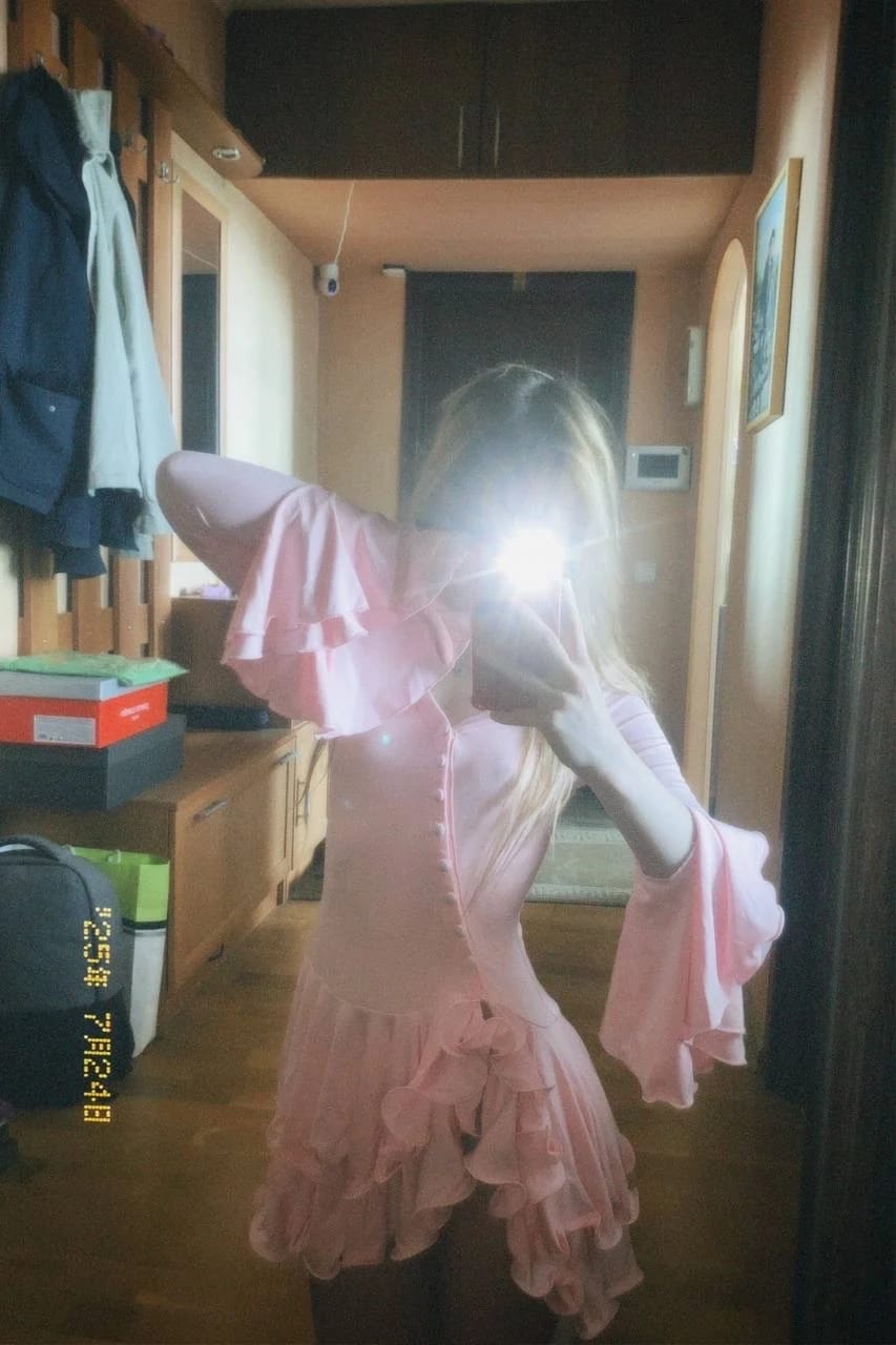 Customer photo review of A-Line Bodycon Mini Dress With Ruffle Hem — Soft Pink | KIMLUD