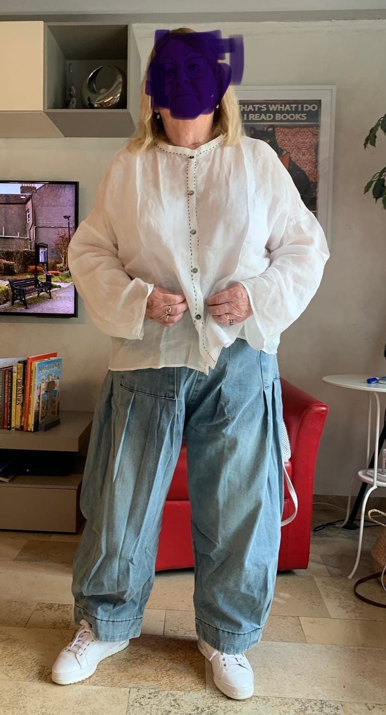 Customer photo review of Plus Size Women Vintage Pure Color O-Neck Ramie Shirt