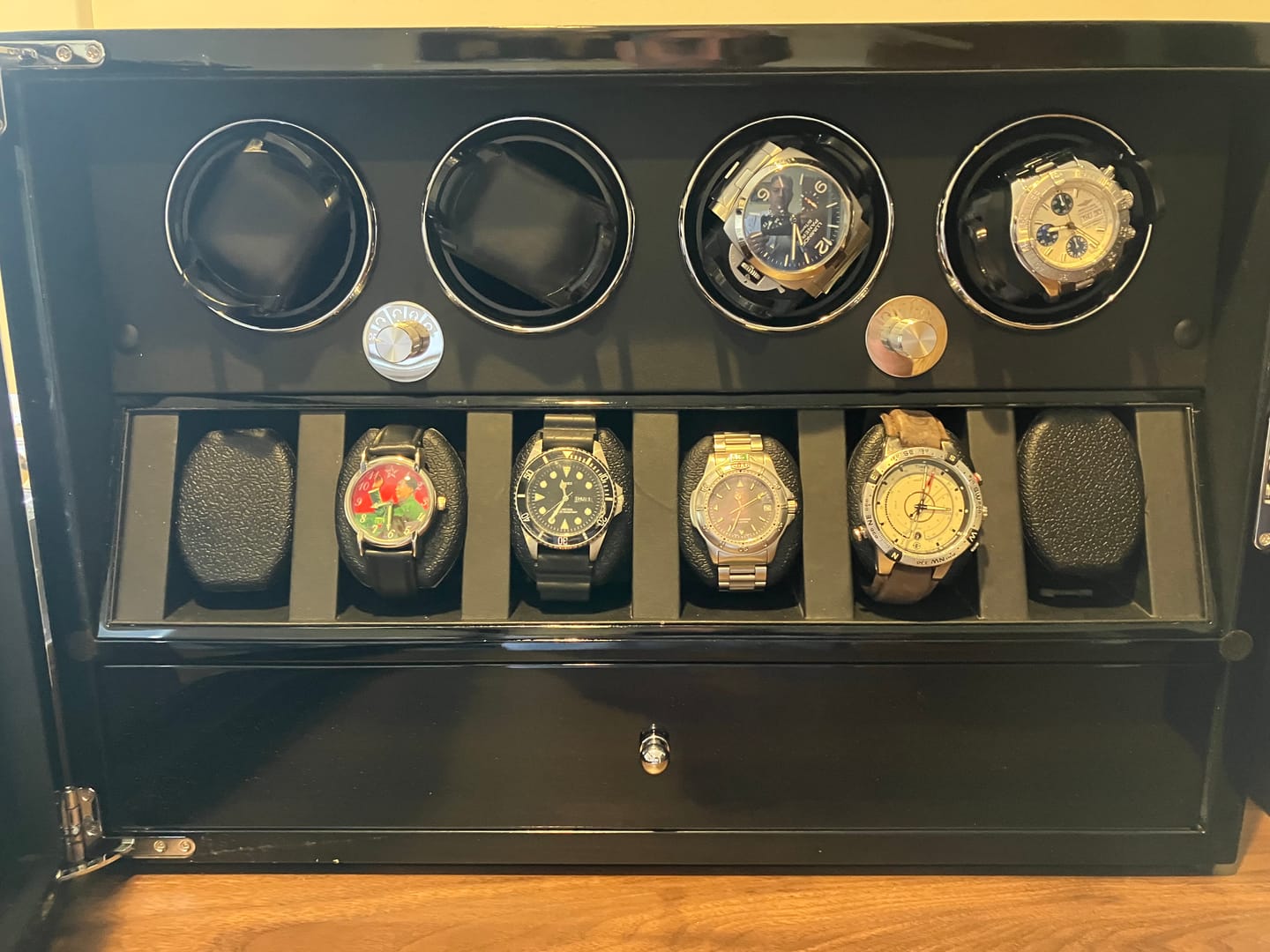 Customer photo review of 4 Watch Winders for Automatic Watches with 6 Watches Display Organizer
