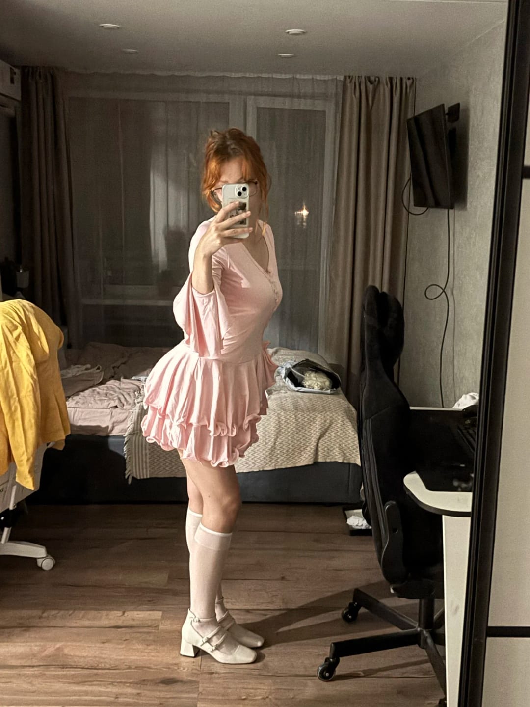 Customer photo review of A-Line Bodycon Mini Dress With Ruffle Hem — Soft Pink | KIMLUD