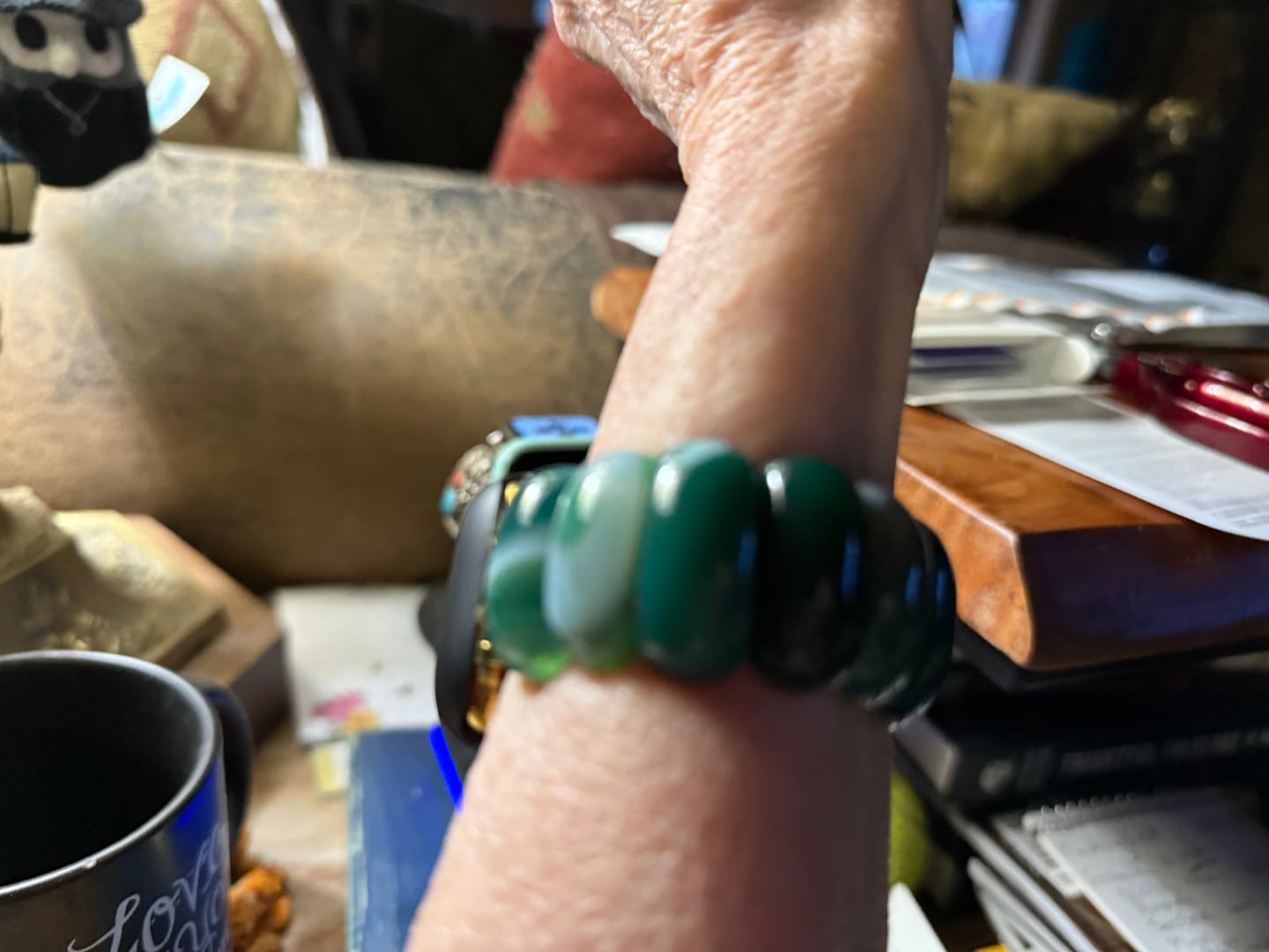 Customer photo review of Emerald Grove Agate Stretch Apple Watch Strap