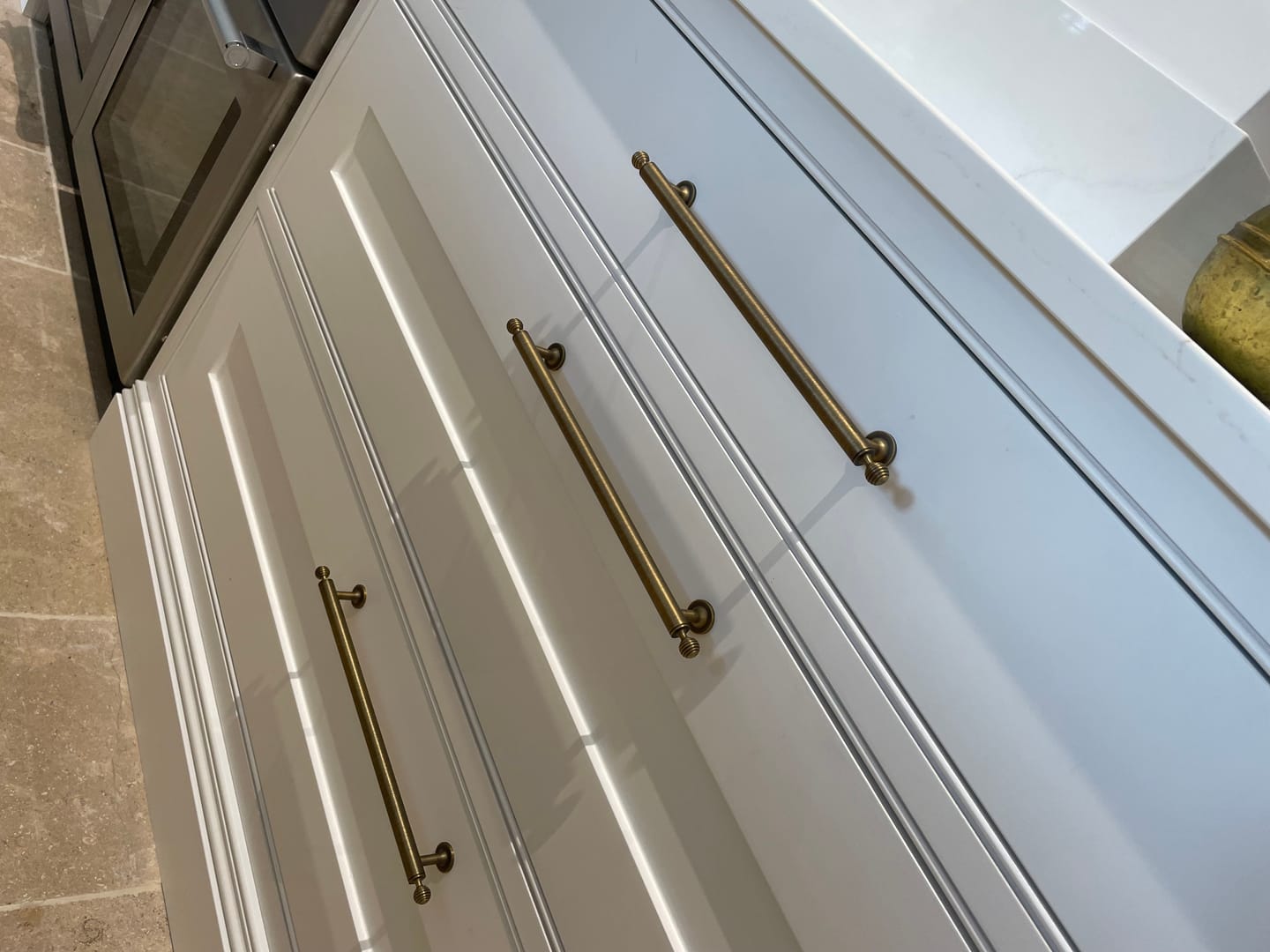 Customer photo review of Antique Brass Cabinet Pulls | Beehive | Aurea Caelum
