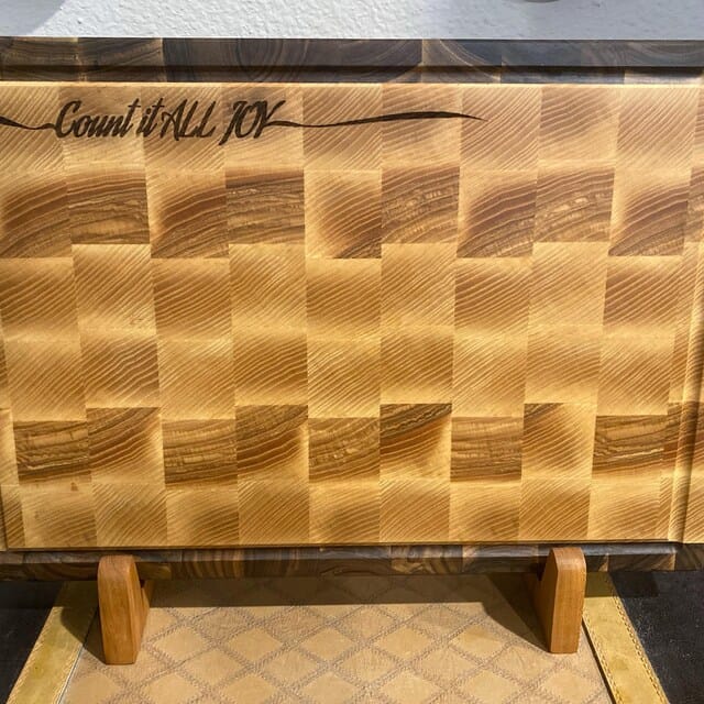 Customer photo review of Personalized Double-sided Walnut and Cherry End Grain Cutting Board