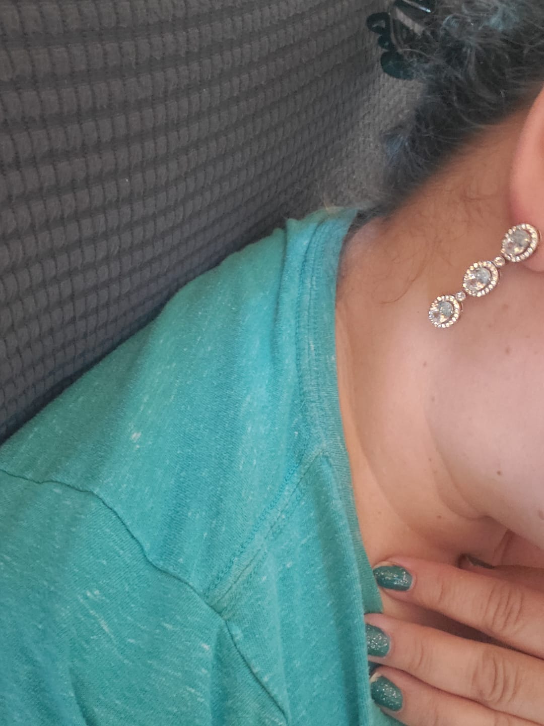 Customer photo review of Lorraine 18k White Gold Plated Dangle Earrings with Simulated Diamond Crystals
