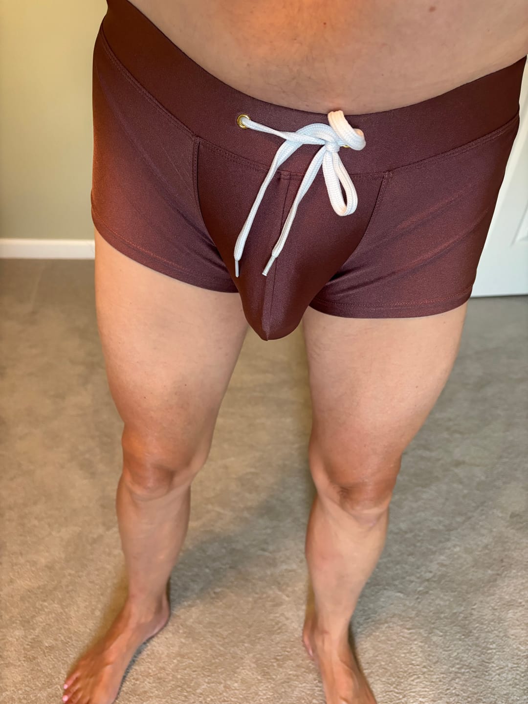 Customer photo review of Men’s U Convex Pouch Swim Trunks with Drawstring