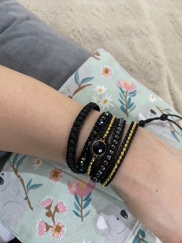 Customer photo review of Handmade Natural Black Lava Stone & Hematite Gemstone Wrap Bracelet