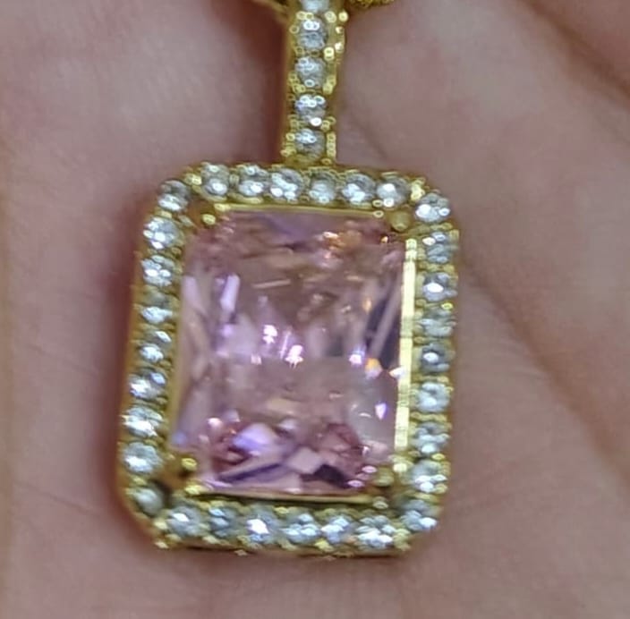 Customer photo review of Pink Emerald Geometric Pendant
