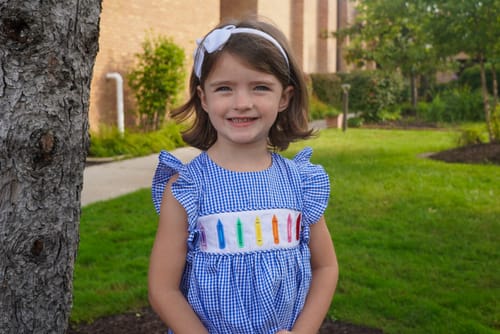 Customer photo review of Rainbow Crayon Blue Gingham Avery Dress