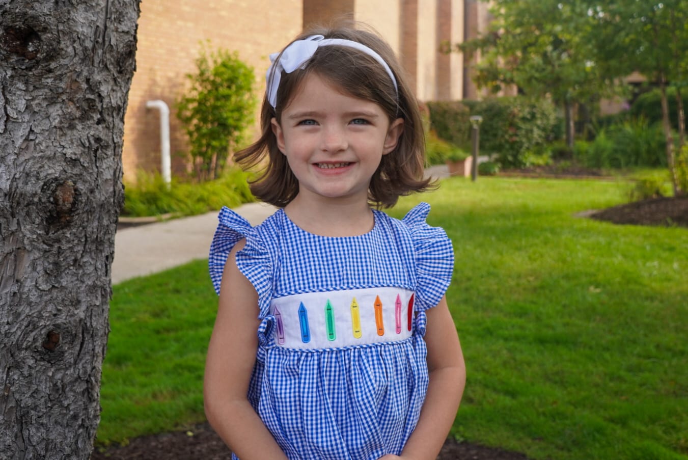 Customer photo review of Rainbow Crayon Blue Gingham Avery Dress