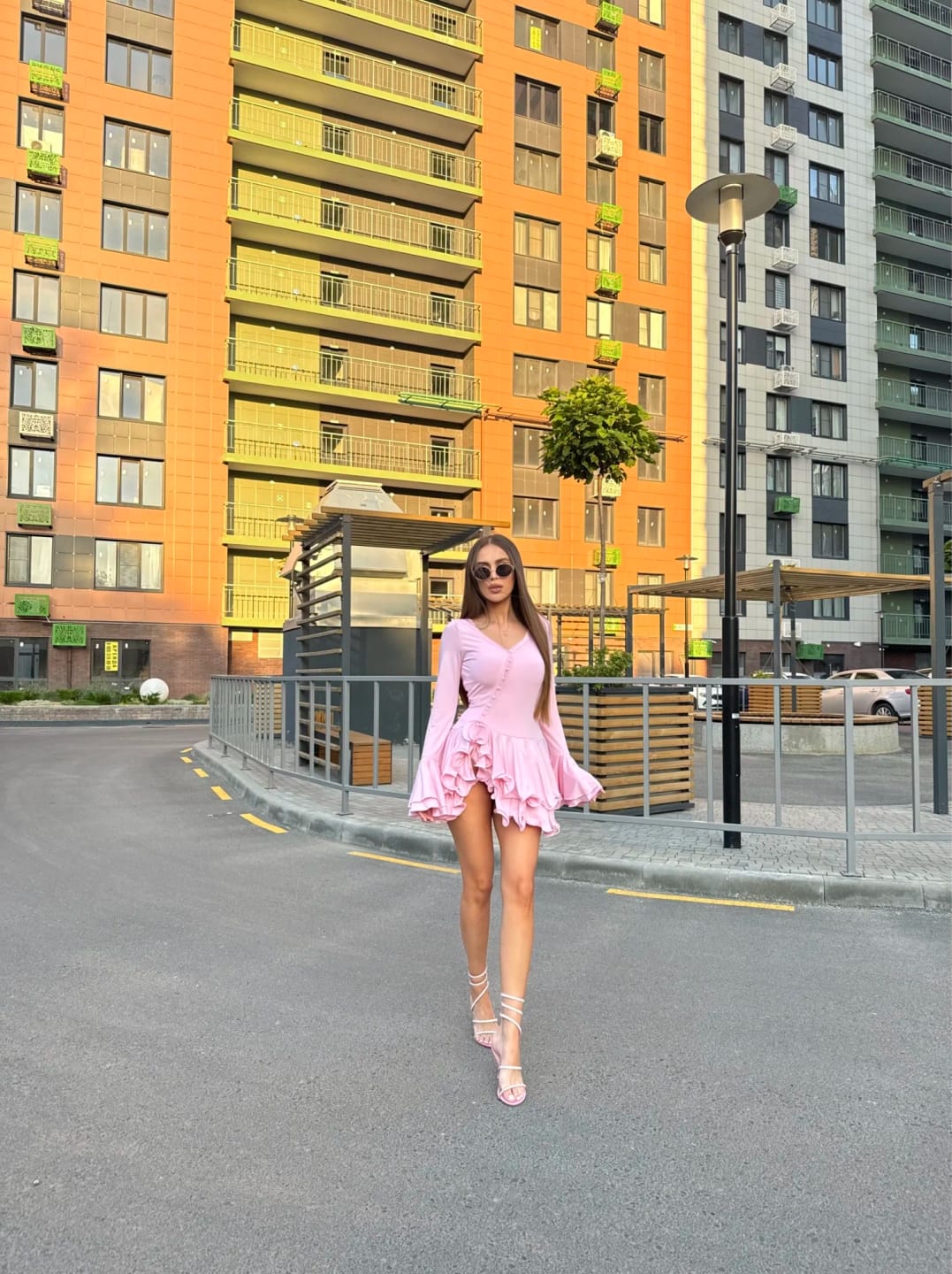 Customer photo review of A-Line Bodycon Mini Dress With Ruffle Hem — Soft Pink | KIMLUD