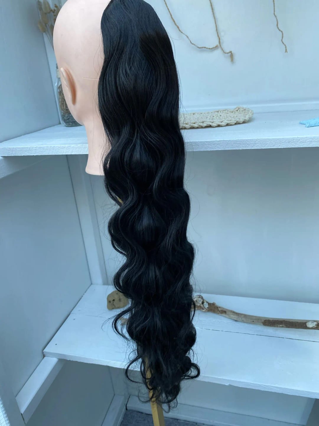 Customer photo review of Water Wave Kanekalon Ponytail Clip-In Drawstring — Black | KIMLUD