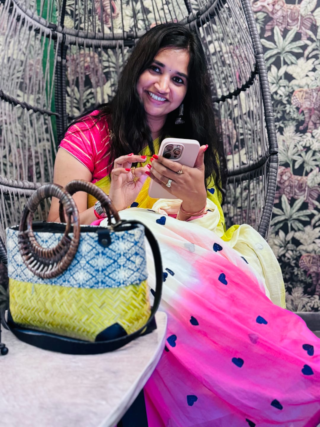 Customer photo review of Azure Bloom Pink Mulmul Cotton Saree