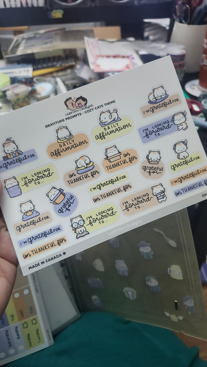 Customer photo review of Sticker Sheet - Gratitude Prompts Cozy Cat Theme