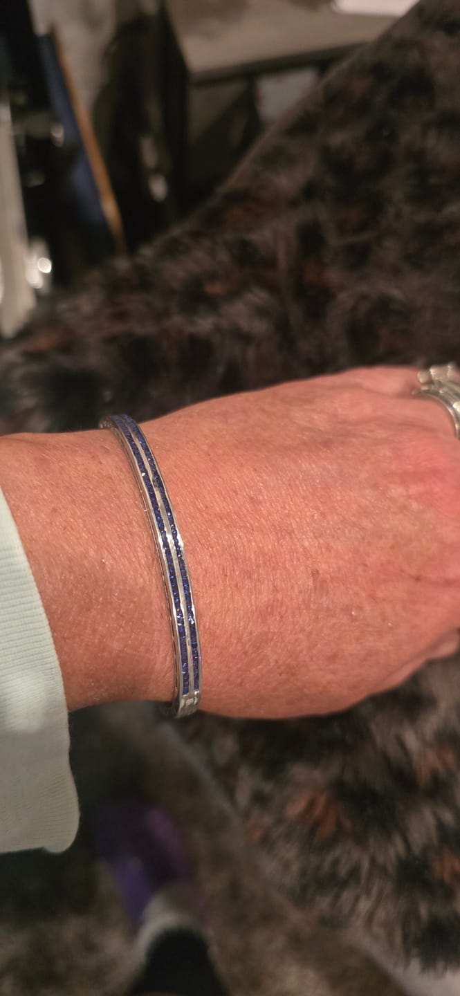 Customer photo review of Clover Sapphire Hinged Bangle Bracelet