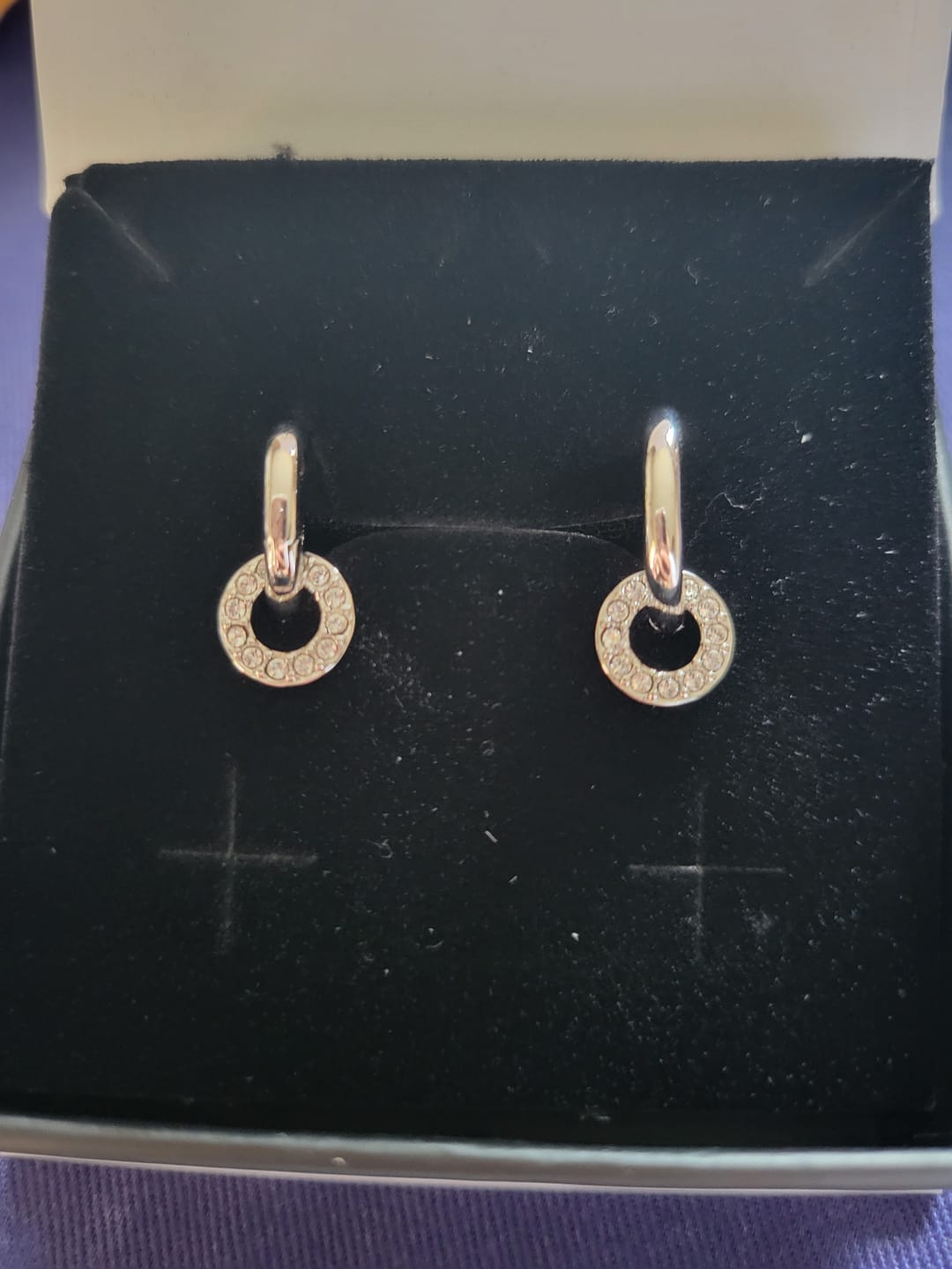 Customer photo review of Nala 18k White Gold Plated 14mm Hoop Earrings with Swarovski Crystals