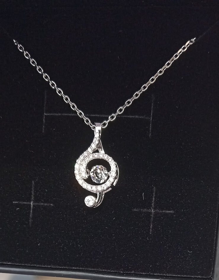 Customer photo review of Jolene 18k White Gold Plated G-Clef Dancing Pendant Necklace with Swarovski Crystals