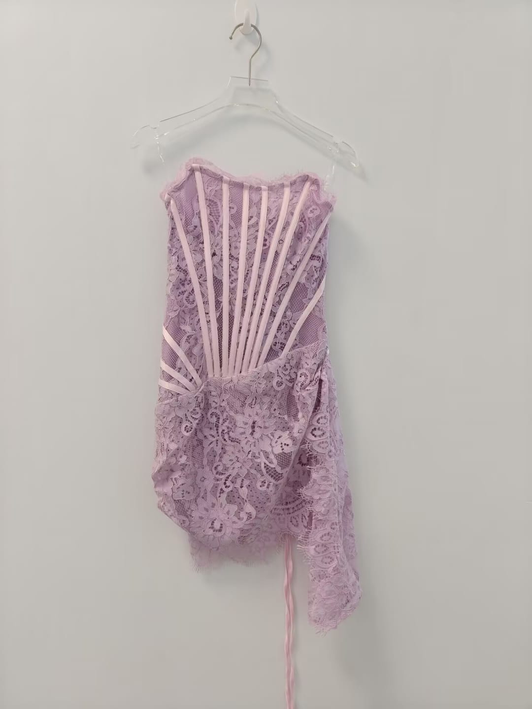 Customer photo review of Strapless Light Purple Lace Short Dress with Ribbon