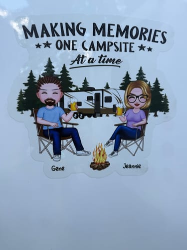 Customer photo review of Camping Partners For Life Doll Couple Sitting Personalized RV Decal