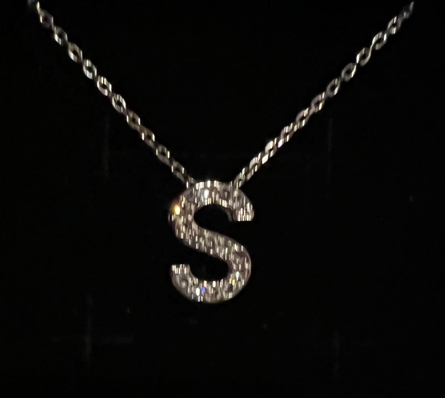Customer photo review of Ethereal Collection 18k White Gold Plated Initial Letter Pendant Necklace with Swarovski Crystals