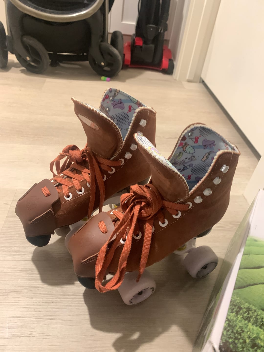 Customer photo review of Stitched Leather Roller Skate Toe Guards Protectors - Brown