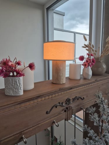 Simone H. review of Auríe Portable Table Lamp | Travertine Stone & Linen image 1 out of 1