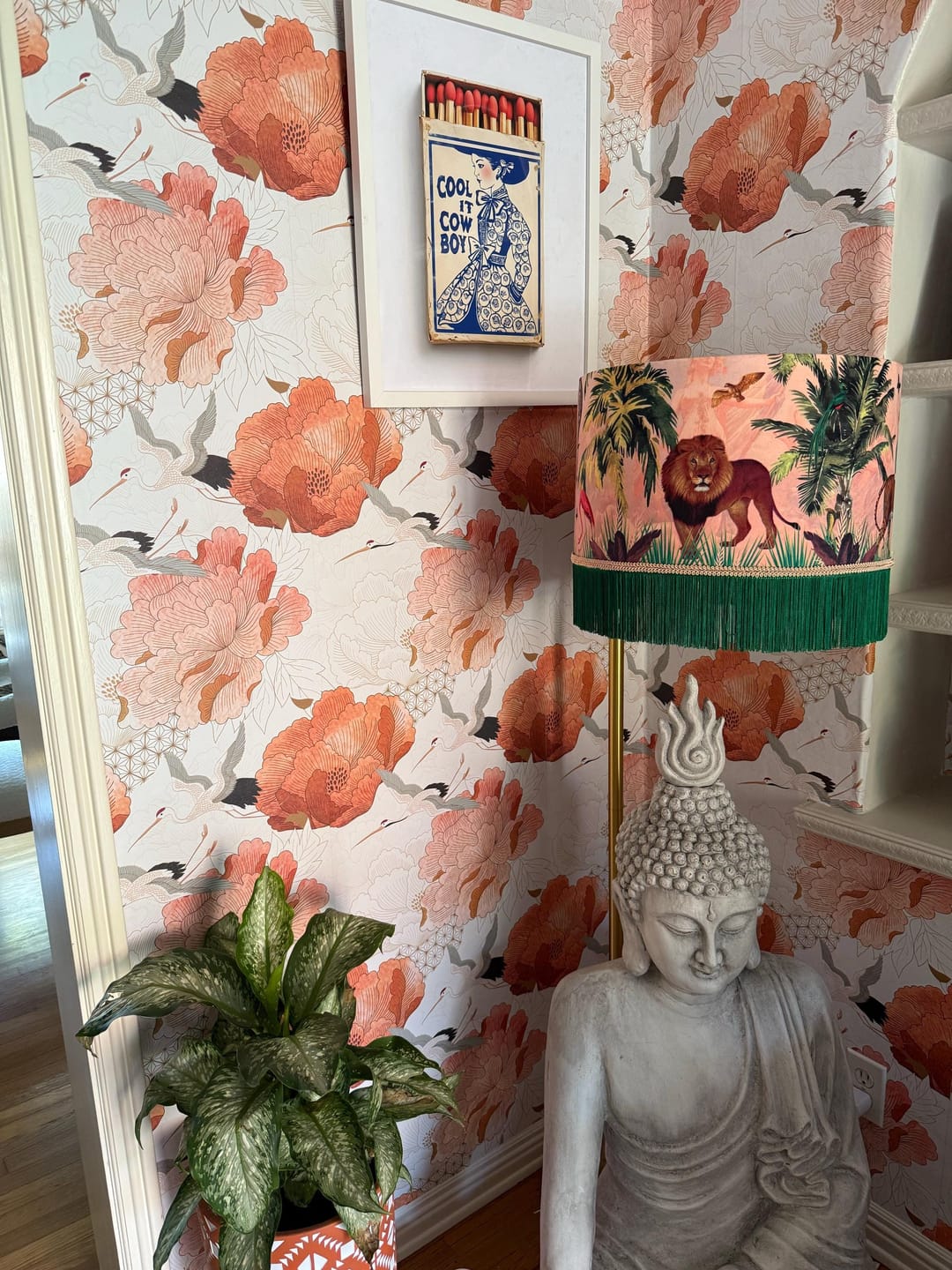 Customer photo review of Queen K Jungle Walk Pink Fringed Drum Lampshade