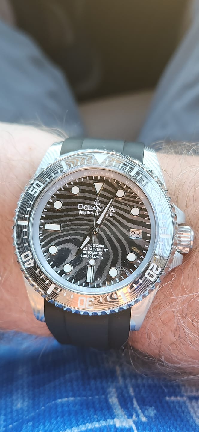 Customer photo review of Oceaneva Mens Deep Marine Explorer II Damascus Steel Dial Watch Rubber