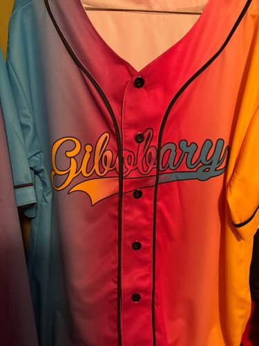 Customer photo review of Custom Gradient Baseball Jersey Blue Pink Yellow - Design Your Own