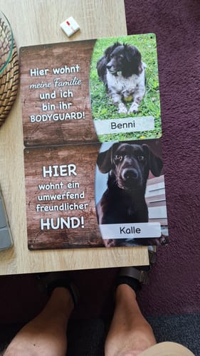 Customer photo review of Hunde-Türschild personalisiert mit Foto & Text (UV- und wetterfest)