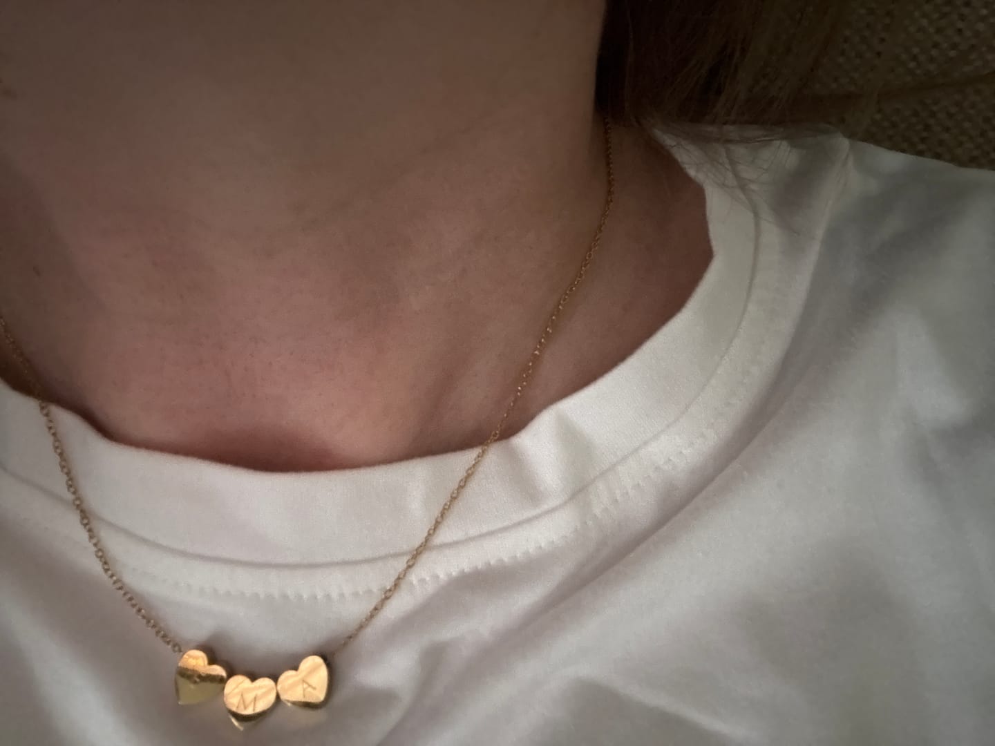 Customer photo review of Amo Heart Triple Bead Necklace in Gold