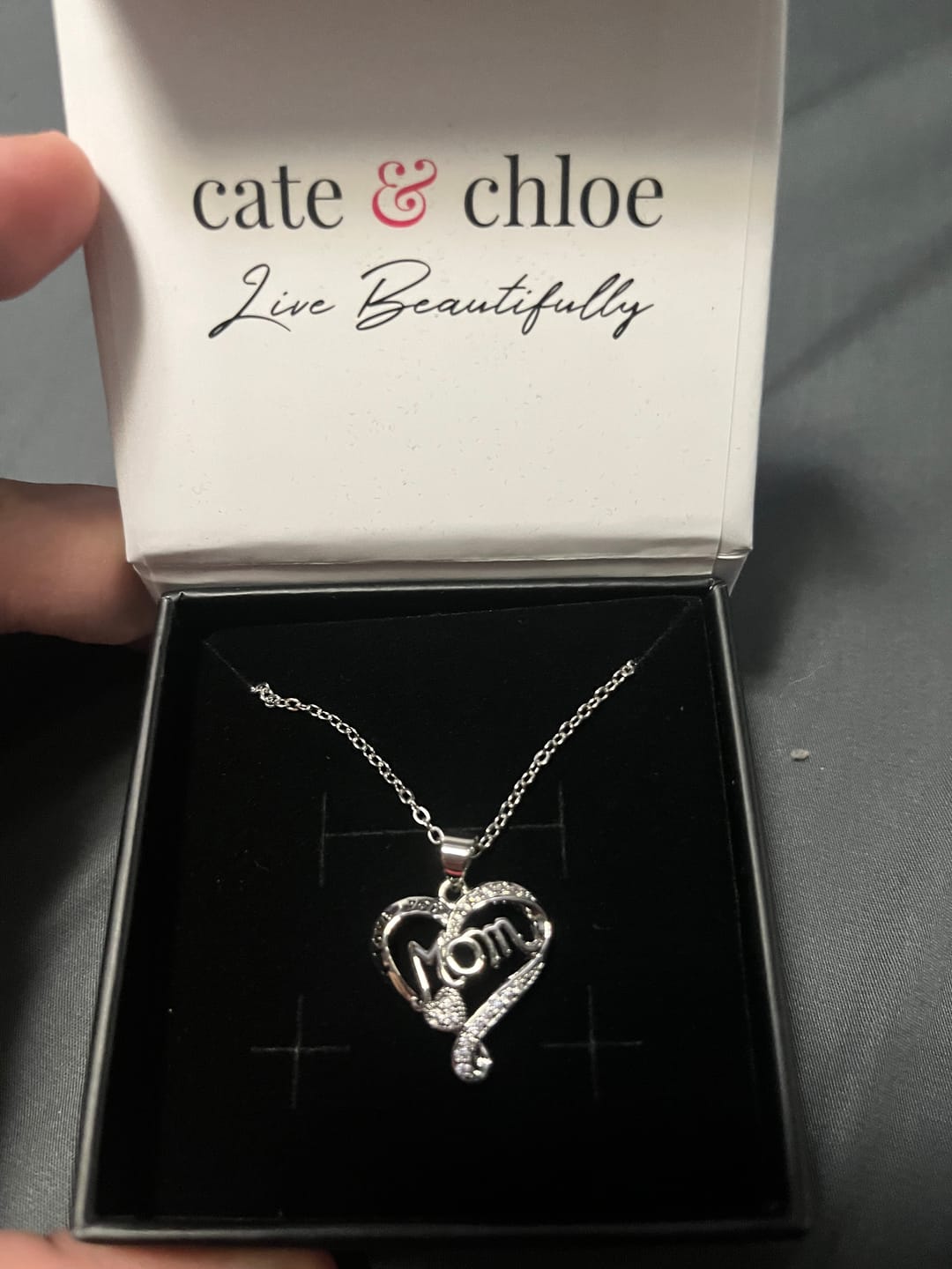 Customer photo review of Mom 18k White Gold Plated Necklaces with Swarovski Crystals and Message Card