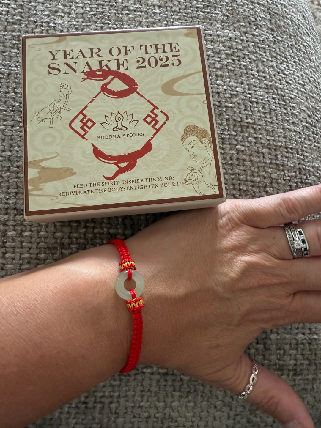 Customer photo review of Buddha Stones Peace Buckle Jade Abundance Braided Bracelet
