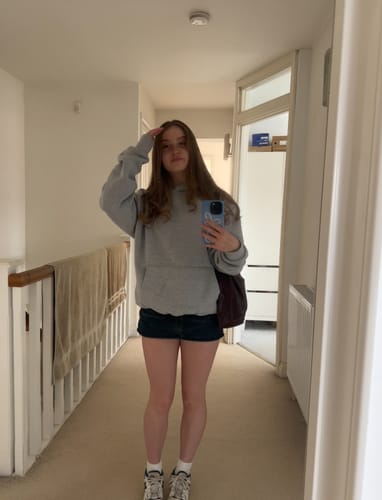 Customer photo review of buckle up grey hoodie