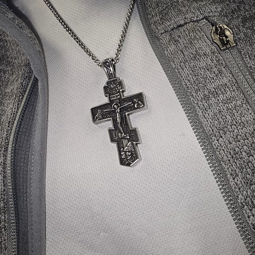 Customer photo review of FREE Today: Titanium Orthodox Jesus Crucifix Necklace Protection Jewelry
