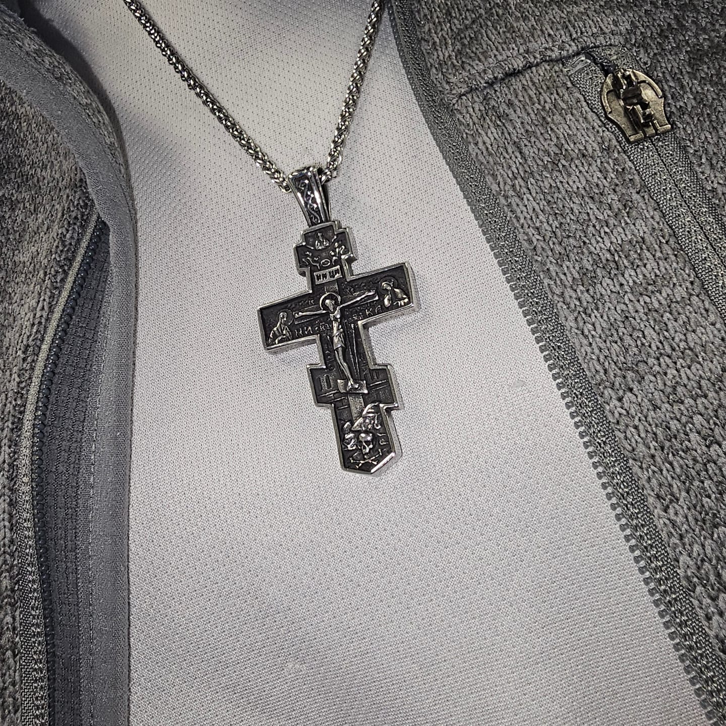 Customer photo review of FREE Today: Titanium Orthodox Jesus Crucifix Necklace Protection Jewelry