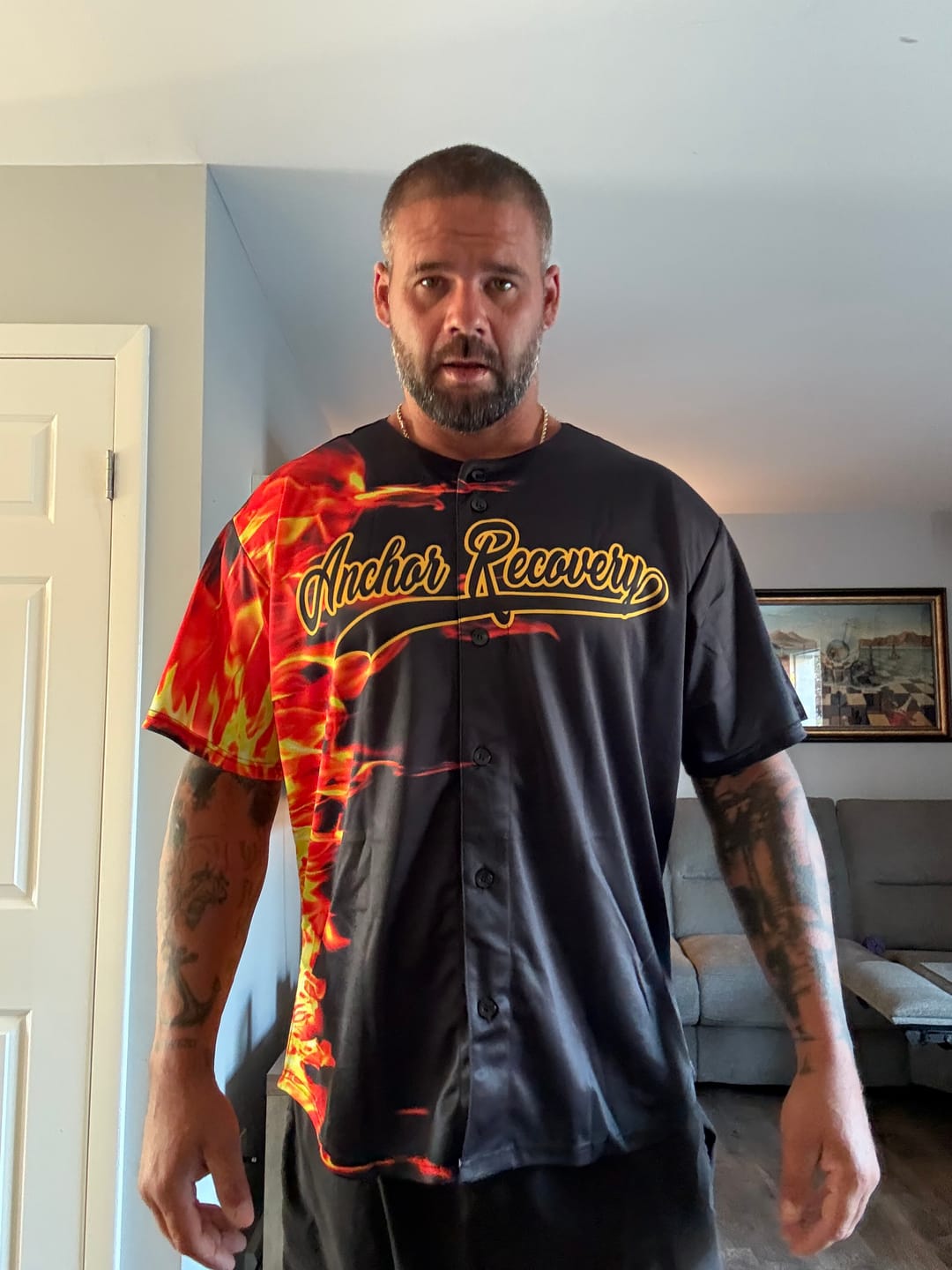Customer photo review of Custom Black Personalized 3D Flame Design Authentic Baseball Jersey