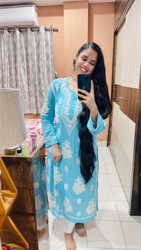 Customer photo review of Fariha Premium Sky Blue Long Modal Kurta