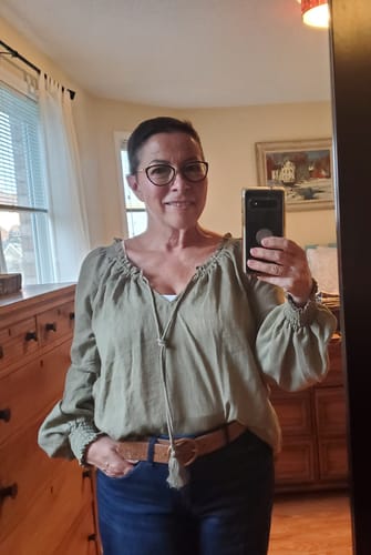 Customer photo review of Lovestitch Everleigh Poet Blouse (Olive)
