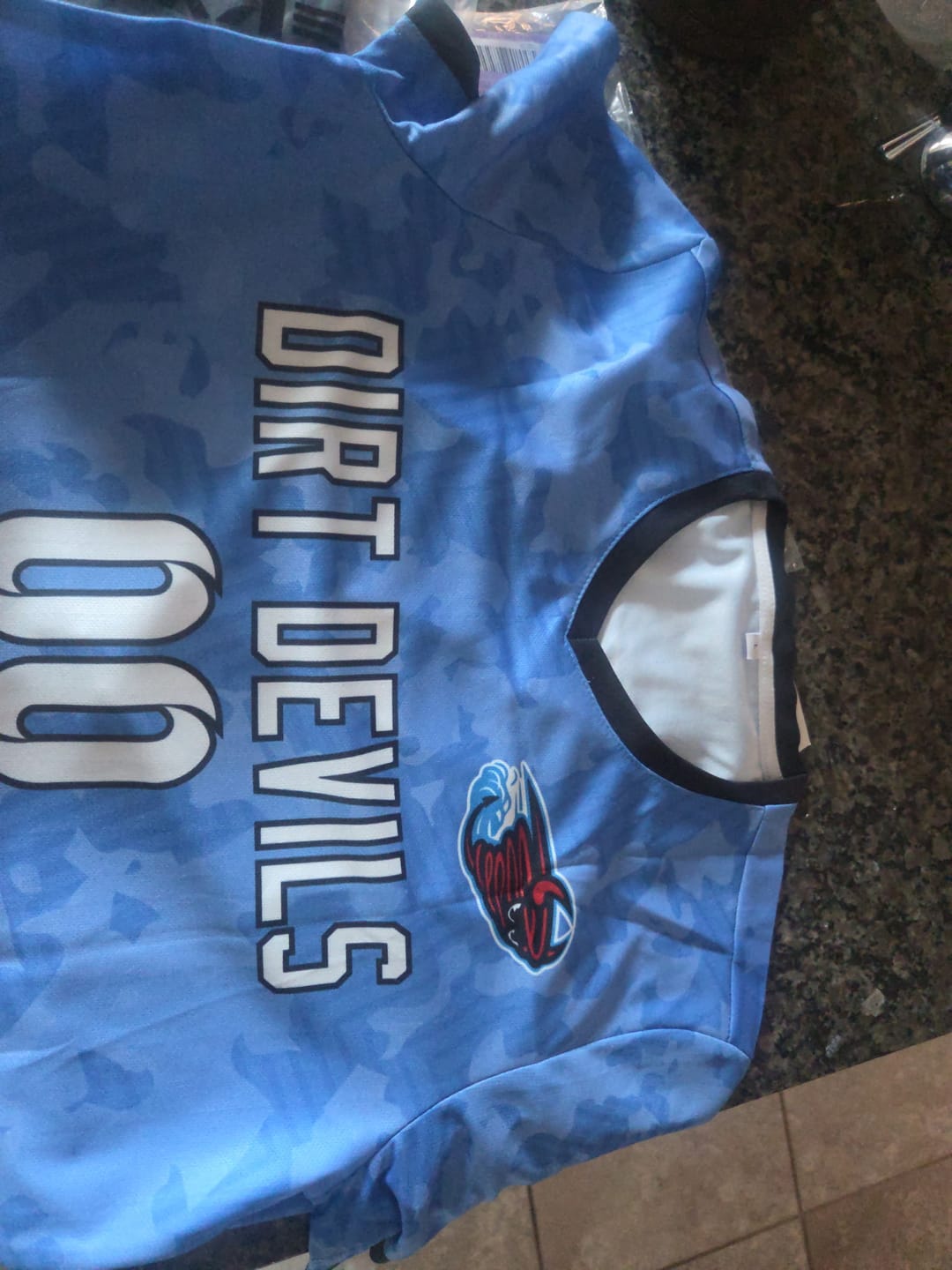 Customer photo review of Custom Light Blue Camo sports Soccer Tops/Sets Jersey