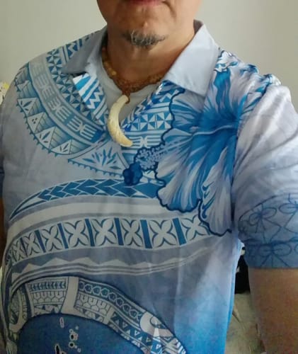 Customer photo review of Shefa Vanuatu Polo Shirt Hibiscus Sand Drawing with Pacific Pattern LT9