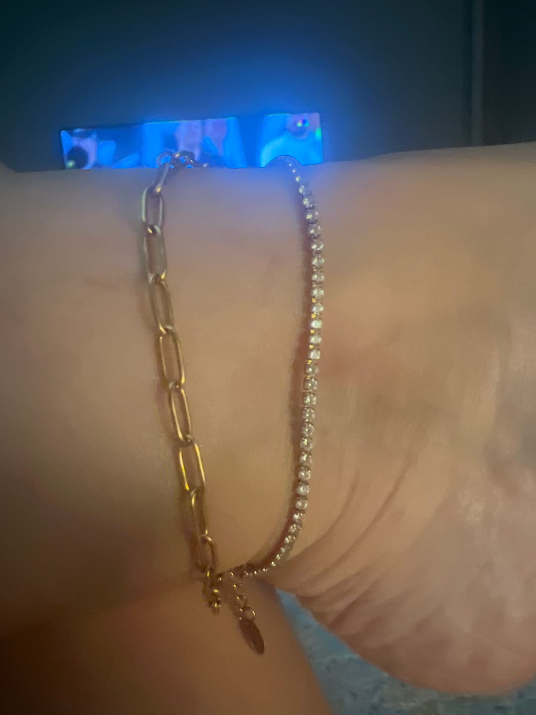 Customer photo review of Cordelia Gold Tennis Anklet