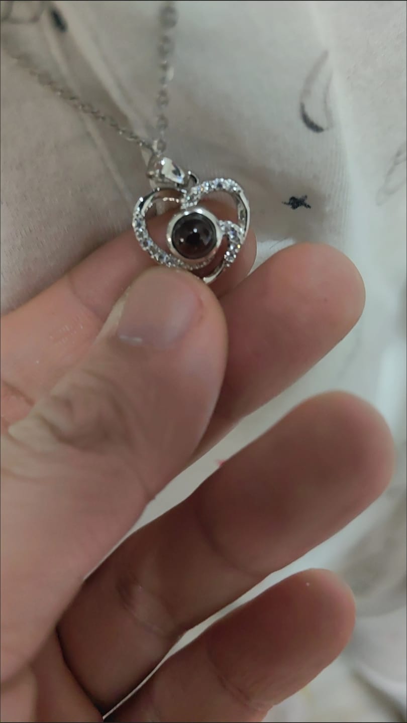 Customer photo review of Heart Nest - Custom Photo Projection Necklace