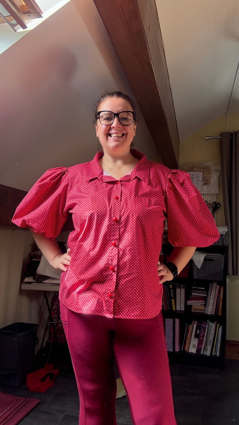 Customer photo review of Polka Dot Rose & Hubble Cotton Poplin Fabric
